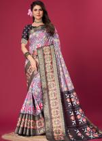 Soft Dola Sattin Grey Black Party Wear Printed Saree